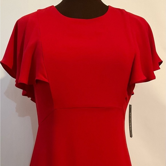 Sharagano Dress Apple Red Size 4 Flutter Sleeves Princess A-Line - Picture 2 of 13